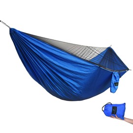 Boundless Voyage Ultralight Outdoor Travel Camping Hammock 2 Person with Mosquito Net Garden Hammock 200kg Load Capacity Include Hammock Straps Blue