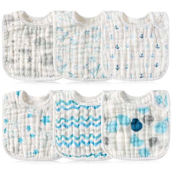 GROBRO7 6 Pieces Line Baby Snap Bibs Cotton Bibs Newborn