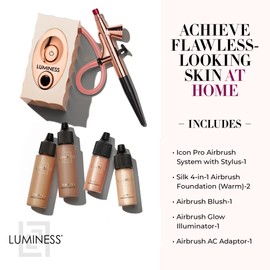 Luminess Air Icon Pro Airbrush System with 4-Piece Foundation Starter Kit, Tan Coverage - Quick, Easy & Long Lasting Application - Includes Silk 4-In-1 Foundation, Highlighter and Blush