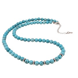 TreasureBay Handmade Womens Girls Beaded Gemstone Necklace - Natural Gemstones Healing Crystal Jewellery (Round Blue Turquoise)