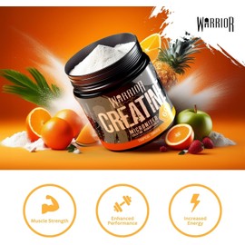 Warrior Creatine Monohydrate Powder – Micronised for Easy Mixing and Consumption – Proven to Improve Physical Performance/Recovery, 5g Servings (Tropical Sunrise, 300g)