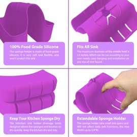 VPASION Sponge Holder for Kitchen Sink, Silicone Sink Saddle Caddy Organizer Rack, Sponges Holder Over Faucet, Hanging Kitchen Organizer Accessories Rack Basket Purple