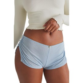 FaroDor Cute Micro Pajamas Shorts for Women Low Rise Side Slit Ruched Lounge Shorts Pj Bottoms Blue X-Large