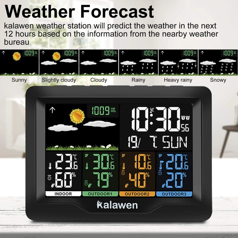 Kalawen Home Wireless Weather Station Multiple Sensors with Atomic Clock,