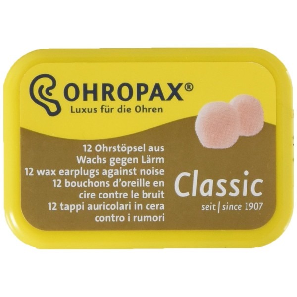 Ohropax Reusable Wax/Cotton Ear Plugs - 12 Count with Clear Carrying Case