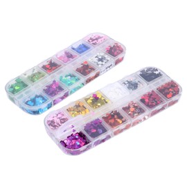 SAFIGLE 2 Boxes Love Heart Nail Glitter Sequins Shining for Manicure Art Decoration for Party Festive Events for DIY Nail Use