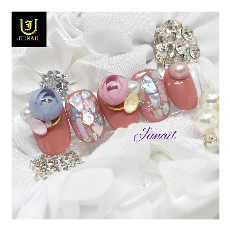 Lantern Rose Handmade Nail Tips - Long Oval / 초롱장미