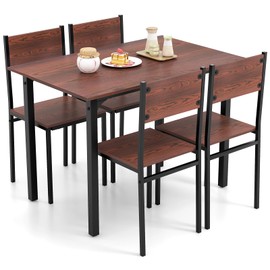 Giantex Dining Table Set for 4, 5-Piece Kitchen Table Set with Dinner Table, Dining Chairs, Metal Frame, Space-Saving Dinette Set for Living Room Restaurant, Breakfast Nook Table Set (Walnut)
