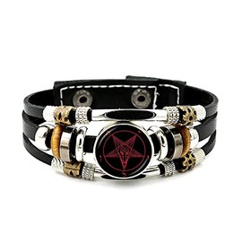 Cioaqpyirow Satanic Baphomet Inverted Pentagram Bangle Gothic Bracelet Goat Bangle Satanism Bracelet Evil Occult Pentacle Jewelry (A1, 2CM)