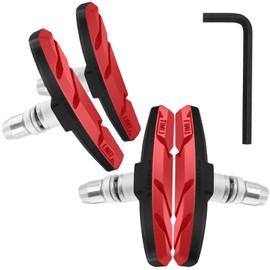 Bicycle Brake Shoes, V-Type, Brake Pads, All Weather, V Brake, Silencing, Durable, For Mountain or Road Bikes, 2.8 inches (70 mm), Left and Right Separated Design, Includes Hex Wrench (Standard Version - Red (4 Pieces))