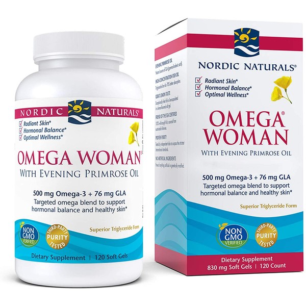 Nordic Naturals Omega Woman, Lemon - 120 Soft Gels - 500 mg Omega-3 + 800 mg Evening Primrose Oil - Healthy Skin, Hormonal Balance, Optimal Wellness - Non-GMO - 60 Servings