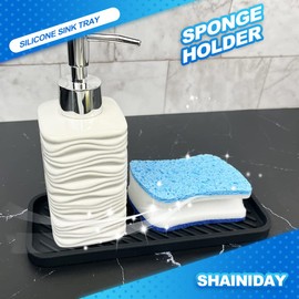 1 Piece Silicone Sponge Holder, Kitchen Sink Tray, Bathroom, Shower, Bath Tub Soap Dish, Bottle Brush Organizer Dispenser (Black)