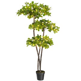 Artificial Black Olive Tree,6Ft Tall Faux Olive Tree in Pot with 3 Tier,Fake Plants with 50 Lights and Dimmer for Indoor Living Room Office Decor&Housewarming Gift