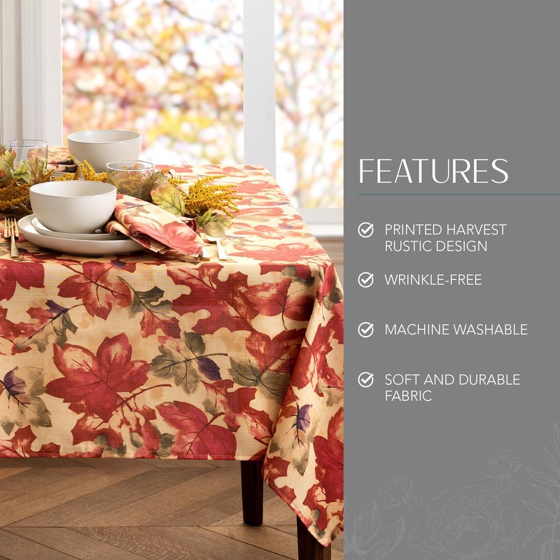 Elrene Home Fashions Harvest Festival Fall Printed Tablecloth, Multi 52"