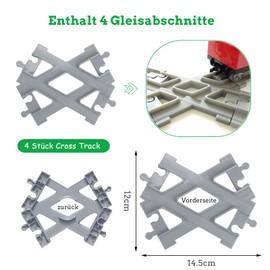 Cabeeskii Building Blocks Rail Set, Toy Railway Rails, Consisting of Cross Track Straight, Curve Rails, Compatible with the Market Leader from 2 Years (4 Cross Track)