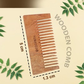 Ecopath Neem Wooden Hair Comb 5inch | Wide Teeth | Natural and Eco-friendly | Long Lasting | Wide-Tooth | Non-static | For All Hair Types | Pack of 2