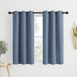 NICETOWN Kitchen Curtains Small Window Curtains & Drapes, Thermal Insulated Solid Grommet Curtain Panels for Cupboard, Loft, Cafe, Dining Room (Stone Blue, 34" W x 48" L, 2PCs)