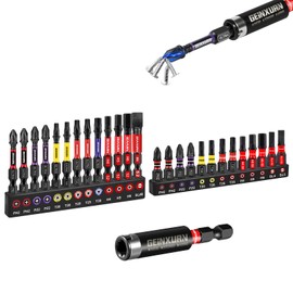 GEINXURN 27-Piece Screwdriver Bit Set 25 mm 50 mm (Phillips/Pozidriv/Torx/Hex/Slotted), PH2 PZ2 T20 Impact Resistant Screwdriver Bit Set Magnetic 1/4 Inch Hex Shank S2 Alloy Steel, Ultra Colour Code