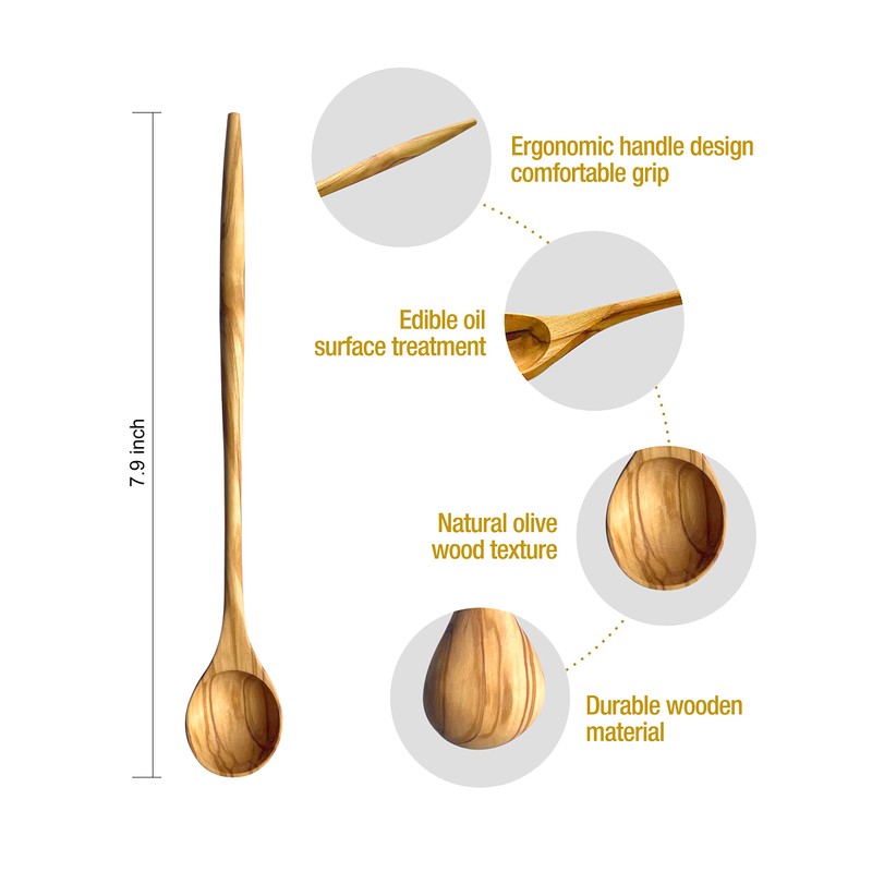 WONDERFUL 100% Natural Olive Wood Long Handle Spoons for Coffee,