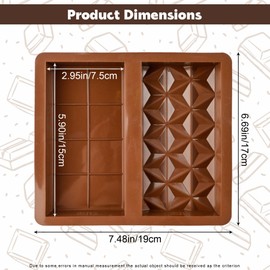 Heyiminy Chocolate Bar Mold Deep, Thick Chocolate Bar Mold, Silicone Chocolate Mold for Stuffed Bar, Dubai Break Apart Candy Bar Mold for Filling Knafeh Pistachio Chocolate Bar and Wax Melts