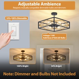 AIBISOD Semi Flush Mount Ceiling Chandelier Light Black and Gold Modern Industrial Lighting Fixture, 6-Light Farmhouse Close to Ceiling Light for Kitchen Island Bedroom Dining Room Foyer Hallway