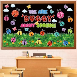 61Pcs Ladybug Bulletin Board Decorations, We are Buggy About Spring Bulletin Board Set for Classroom, Spring Ladybug Butterfly Bulletin Board Decorations, Back to School Party Supplies