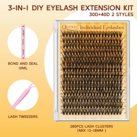QUEWEL 280 Stück 40D flauschige Wimpernverlängerungen, 10–16 mm gemischte Einzelwimpern mit Wimpernkleber, Versiegelung und Wimpernpinzette (40D-Set)