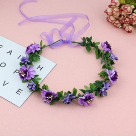 1Pc Purple Flower Headband Rose Handmade Flowers Floral Garland Hair Band Crown Tiara Decoration Adjustable Headdress Hair Accessories,Clips and Barrettes