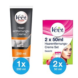 Veet Hair Removal Cream Set Face 100 ml + Veet for Men Hair Removal Cream 1 x 200 ml Power Effect