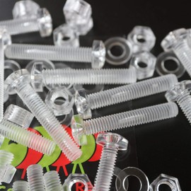Pack of 60 Transparent Clear Plastic Acrylic M5 x 30mm Nuts & Bolts, Washers - Acrylic Plastic Screws, 13/64 x 1 3/16