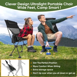 Camping Chairs,Portable Camping Chair for Adults with Headrest,Lawn Chairs Beach Chair with Anti-Sinking Feet Folding Backpacking Chair,Compact Foldable Travel Chair for Outdoor Camp Hiking Backpack