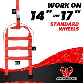 ARMORLOGISTICS Tow Dolly Basket Straps with Flat Hook, 2 Pack Tow Dolly Straps, Fits 14"-17" Tires Wheels, Breaking Strength 10000 lbs, 2" Over Wheel Car Basket Tie Down Strap with Carrying Bag, Red