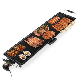 LDAILY 35’’ Extra Large Nonstick Electric Griddle, Teppanyaki Grill BBQ W/ 4 Adjustable Temperature, Even Heating & Handles, Long Table Top Pancake Griddle Grill for Indoor & Outdoor Party, Camping