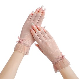 Coollooda Women's Cooling Half Finger Gloves, Ultra Thin, Ice Silk, Lace, UV Protection, UPF50+, Cool to Touch, Anti-Slip, Smartphone Compatible, Commuting, Driving, Bicycle, Sunscreen, Stretch, Sheer