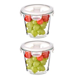 H.JSS WDJS 24 Oz Round Glass Soup Storage Container with lids, 3 Cup Glass Food Container with Airtight Lids, Leakproof Round Food Bowls for soup, leftovers, freezer/Oven/Dishwasher Safe - (2 Pack)