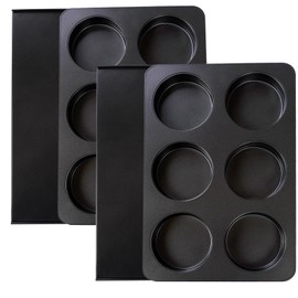 Elesinsoz 2 Pcs Muffin Top Pan with Lid, 3.6 Inch Non-Stick 6 Cup Straight Muffin Pan Cupcake Pan, Hamburger Bun Pan for Baking Egg Sandwich Frittata Cinnamon Roll