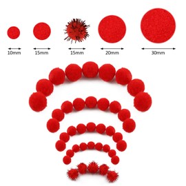 900 PCS Pom Poms, Red Bulk Pom Poms Arts and Crafts, Soft and Fluffy Craft Pom Poms, Assorted Sizes Pompoms, for Arts and Crafts Making Decorations