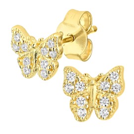 Citerna 9ct Yellow Gold Butterfly Stud Earrings with CZ Stones