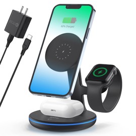 Cargador inalámbrico magnético, EOW 15W 3 en 1 estación de carga inalámbrica para iPhone 12 13 ProPro MaxMini, AirPods Pro2, Apple Watch todas las... 