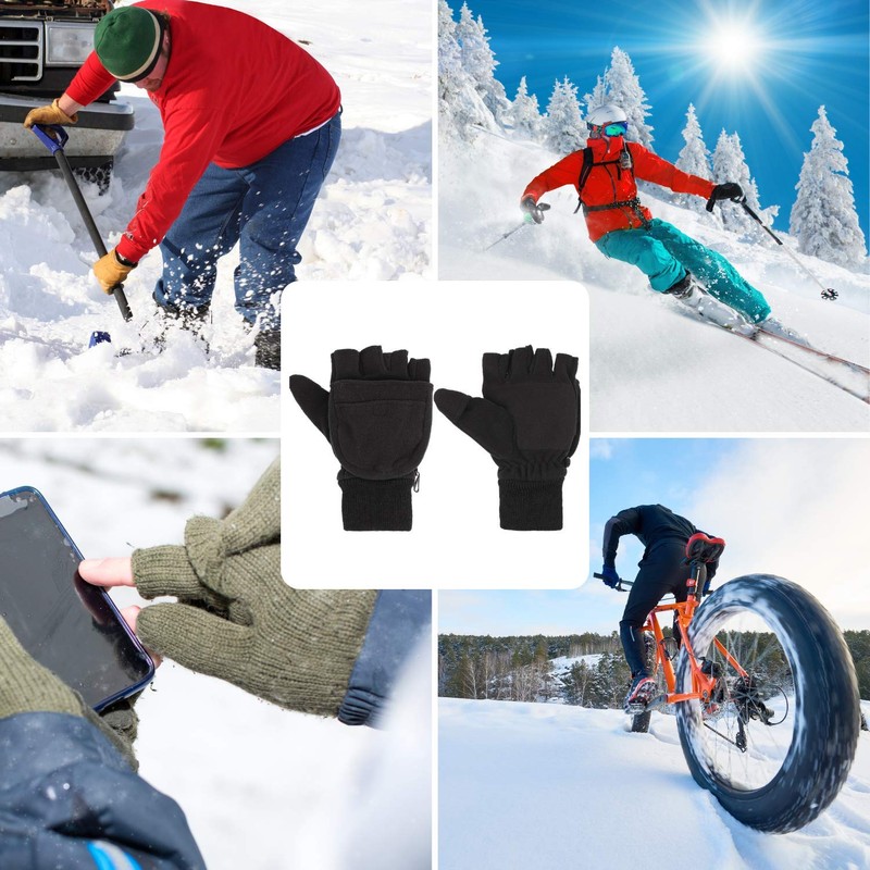 Zeltauto Men’s Thinsulate Gloves Convertible Fingerless Mitten Flap Cover Multipurpose