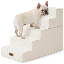 ZOMISIA Dog Steps for High Beds - Dog Stairs 2 in 1 with Zippers Suitable for Small Dogs, Foam Pet Stairs with Non Slip Bottom Grey 5 Steps, Beige