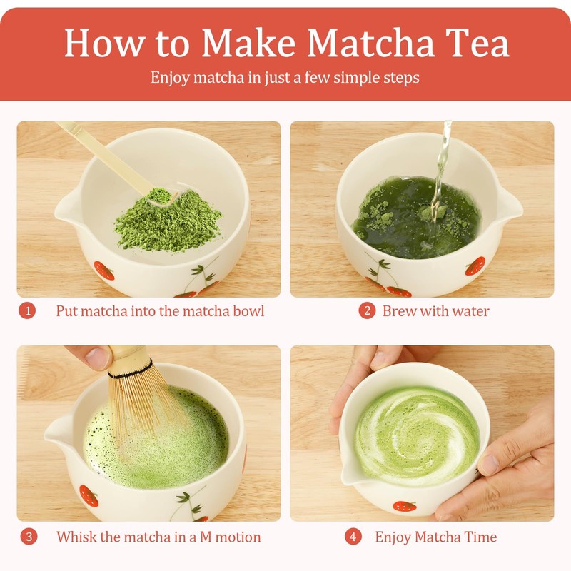 Matcha Whisk Set, 5 Pcs Matcha Bowl with Spout and