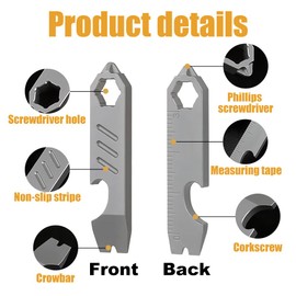 Titanium EDC Pry Bar,Keychain Multi Tool with Bottle Opener Wrench Screwdriver Clip for Outdoor Multi Tool Camping Accessories