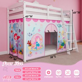 YRDKB Mermaid Bunk Bed Curtains - 45H Premium and Customizable Cartoon Loft Bed Curtains for Children to Enhance The Imaginative Creation Bedroom Curtains(3PCS,Twins)