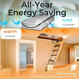 Prefdo Attic Stairs Insulation Cover, 25"x54"x11" Attic door Insulation Cover with Easy Access Zipper, Double Bubble Reflective Radiant Barrier, All-Year Energy Saving Attic Tent