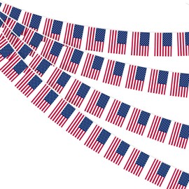 AhfuLife American USA Flag Bunting 30pcs Flags for 4th July Decorations, 10m Double Sided America Bunting for Memorial Day Independence Day Veterans Day Party Decorations (America, 14 x 21 cm - 2 Pcs)