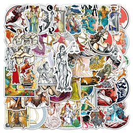 Greek Mythology Stickers 51 Pcs Vinyl Vintage Cartoon Greece Mythical Character Sticker for Water Bottle Laptop Skateboard Luggage Computer Motorcycle Car Bumper,Waterproof Sticker for Adults Teens