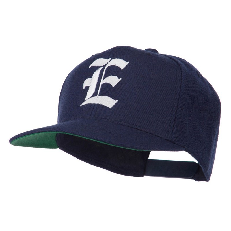 Old English E Embroidered Flat Bill Cap - Navy OSFM
