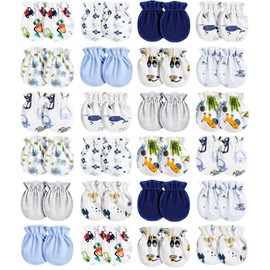 Newborn Baby Gloves Infant No Scratch Elastic Wrist Infant Soft Gloves Baby Mittens for 0-6 Months Baby Girls Boys (Cool Style,24 Pairs)