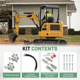 VORGENS Mini Excavator Three-Way Diverter Valves & Hose Kits, Hydraulic Auxiliary Connection Block Full Kit - Replace for 1-2 Ton Excavator Attachment Hydraulic Diverter Valves w/ M14 Hydraulic Hoses